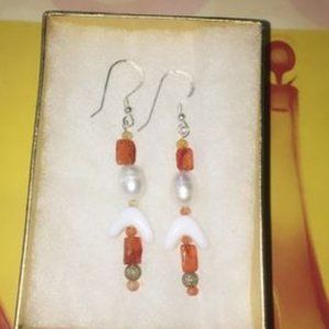 Carnelian Leo earrings semiprecious handmade sterling silver and pearls